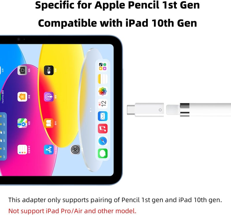 AreMe USB C to Pencil Adapter for Apple Pencil 1st Generation, USB-C Male to Pencil Charging Adapter for iPad 10th Gen, Type C iPencil Charger Connector Dongle Connector for iPad 10 (White, 2 Pack) - Image 2